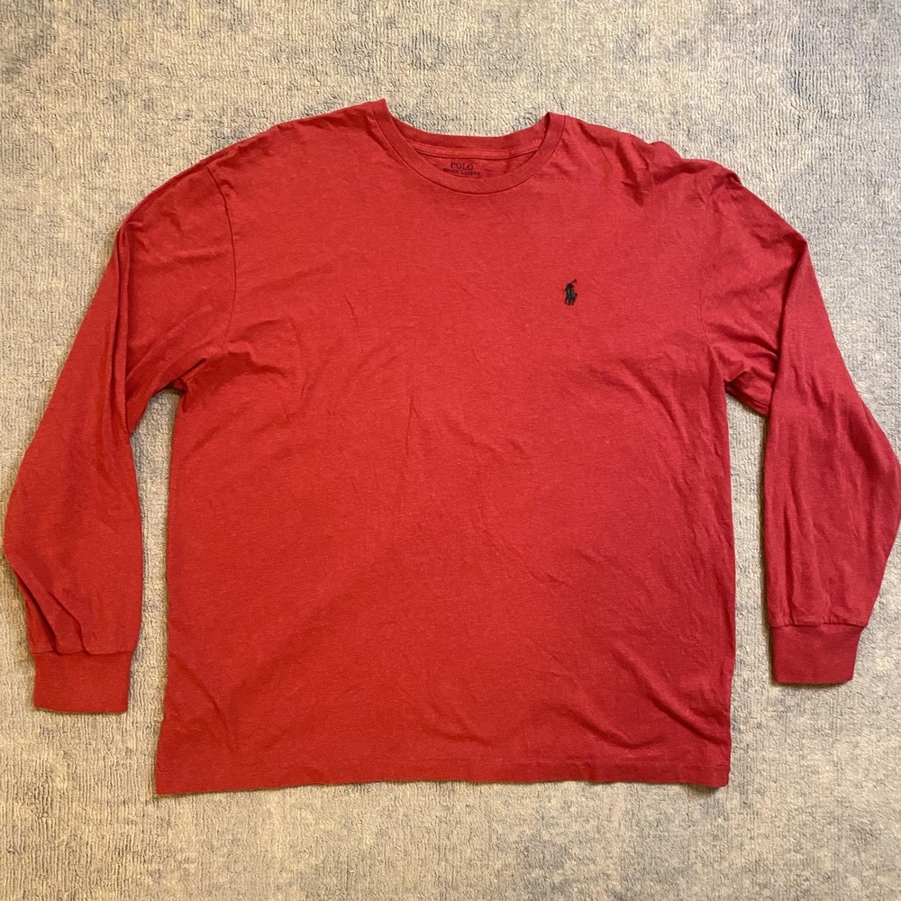 Polo Ralph Lauren Shirt Mens Large Red Long Sleeve Pony Logo Cotton Tee